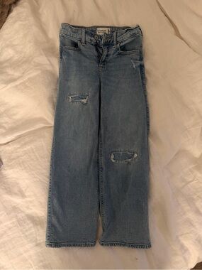 abercrombie kids Light Blue Distressed high rise, wide leg jeans